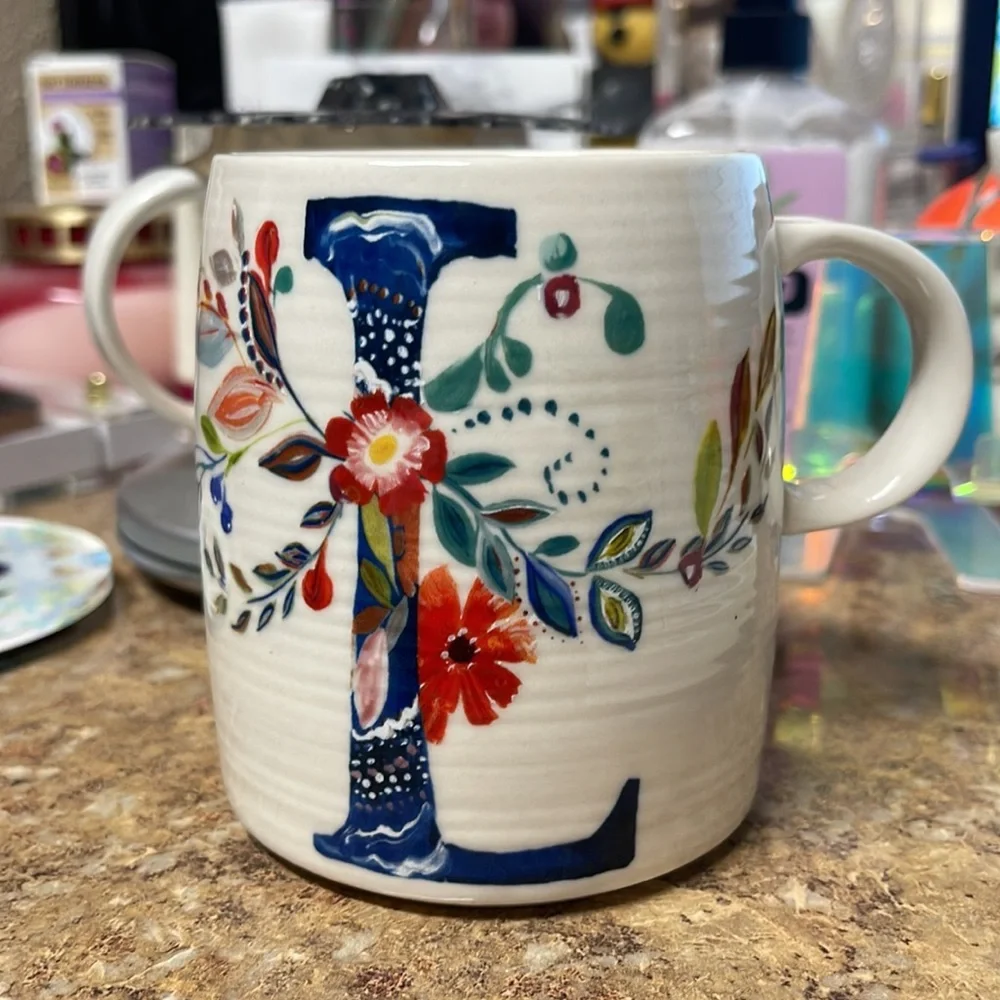 Anthropologie Petal Palette Monogram Mug